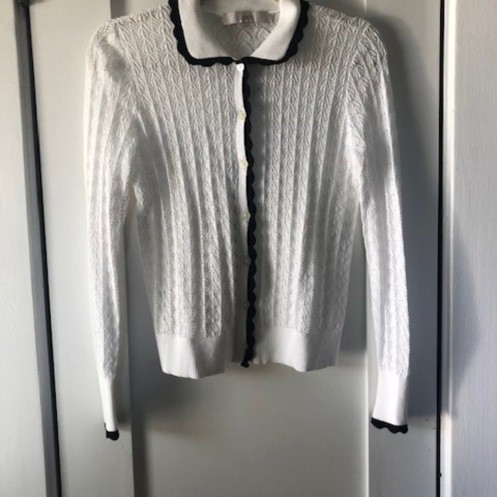 LOFT white eyelet cardigan NWT